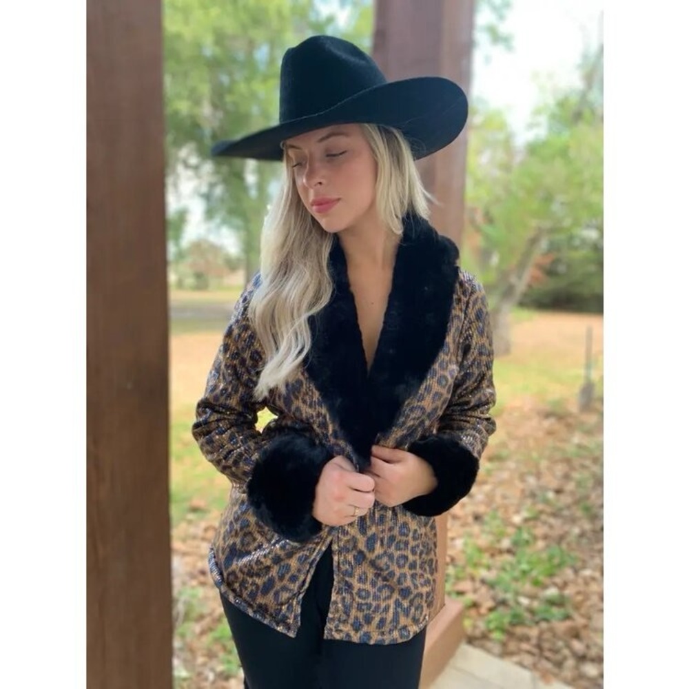 NWT | Merigold Kiss | Sequin Leopard Fur Jacket | Sz S